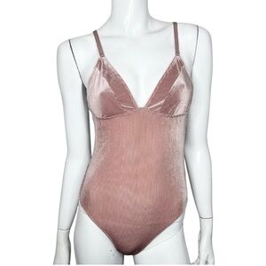 Urban Outfitters Out From Under Rose Pink Spaghetti Strap Velvet Bodysuit